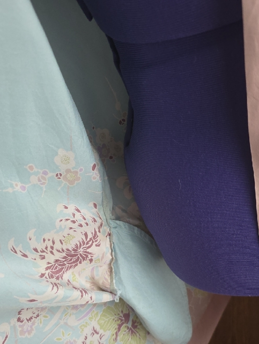Women's Light Blue and Pale Pink Floral Kimono Robe - Picture 5 of 8